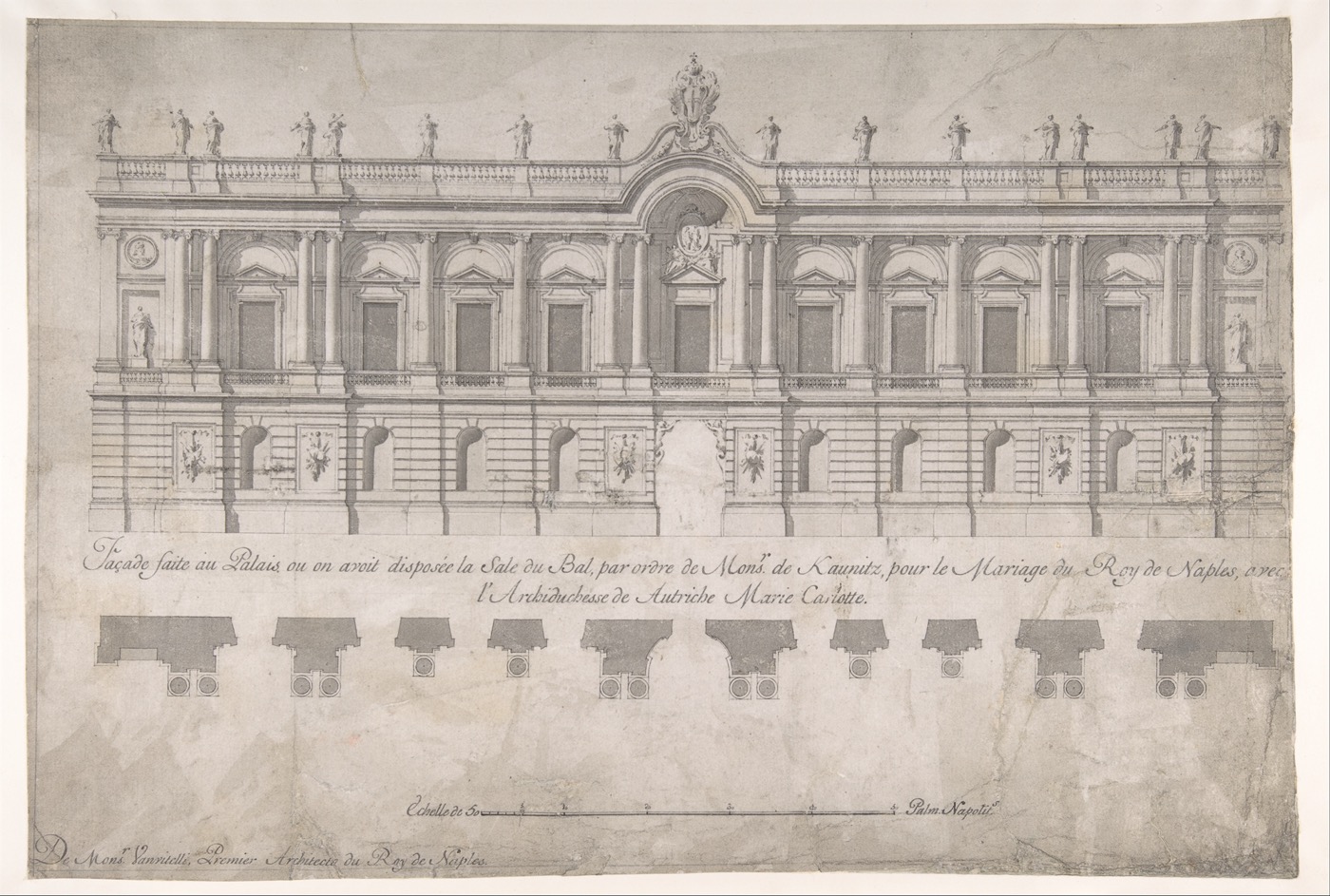 A vintage architectural elevation drawing.