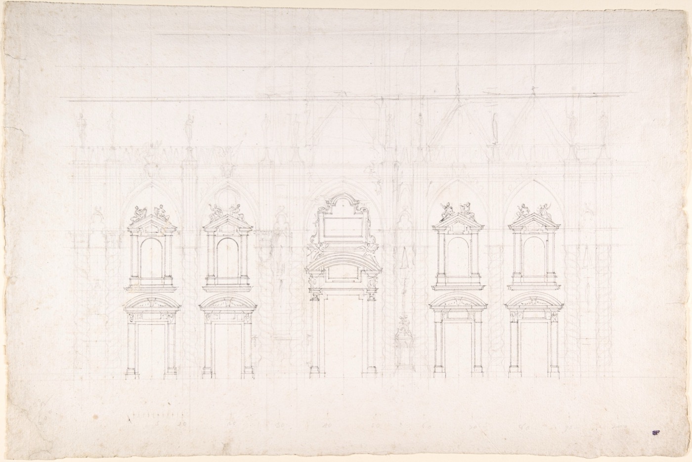 A vintage engraving of an architectural drawing.