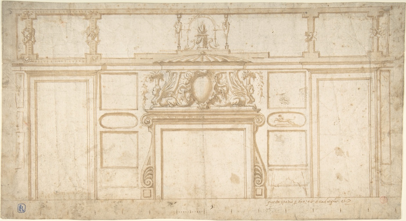 A vintage engraving of an architectural drawing.